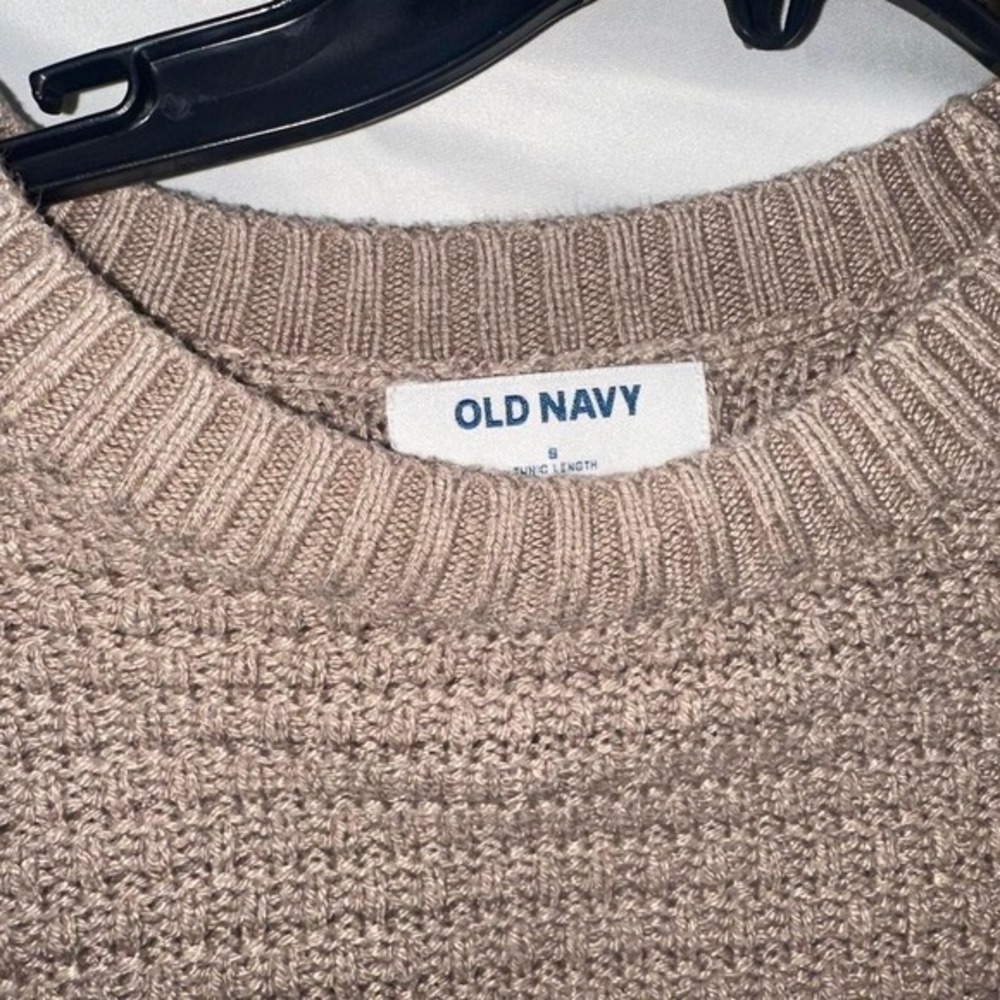 Old Navy Womens Tan Taupe Textured Knit Long Sleeve Crew Neck Sweater S - Picture 2 of 3